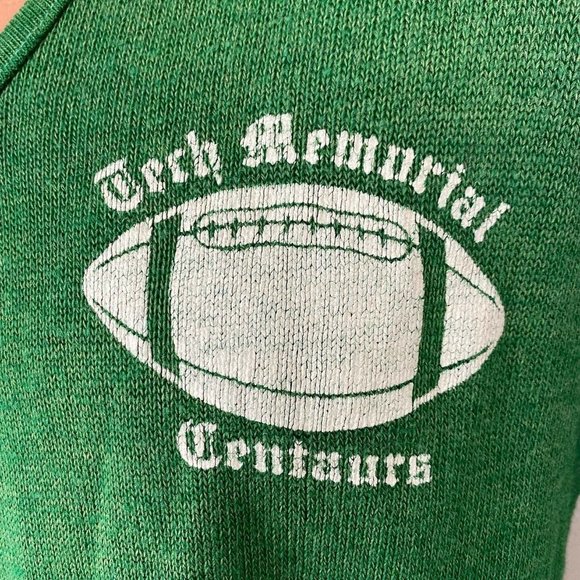 Vintage 1970s Tech Memorial Centaurs Green Football Sweater Medium Green Fades - Picture 2 of 5